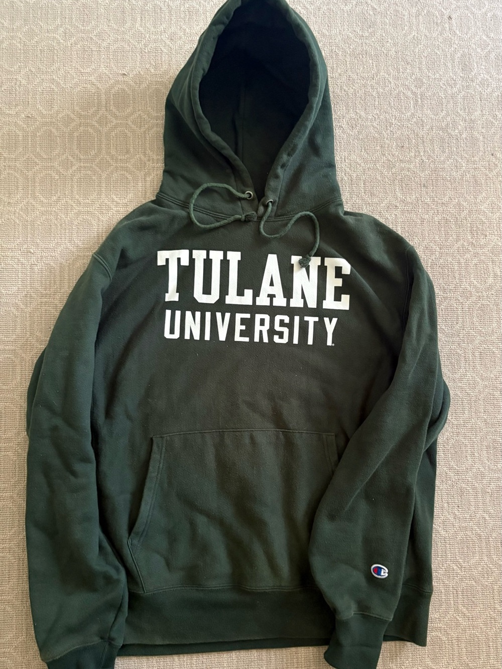 Champion Forest Green Tulane University Reverse Weave Hoodie. Size Large